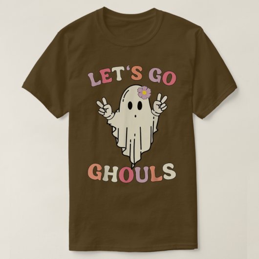 Retro Groovy Laten we gaan Ghouls Halloween Ghost T-shirt (Design voorkant)