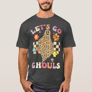 Retro Groovy Laten we gaan Ghouls Halloween Leopar T-shirt