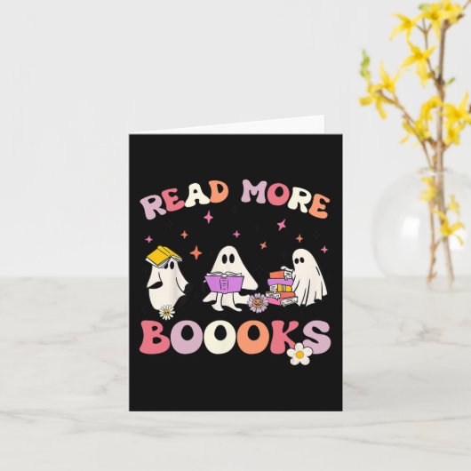 retro Groovy Lees Meer Boeken Geest Boo Spook Fun  Kaart (Gele Bloem)
