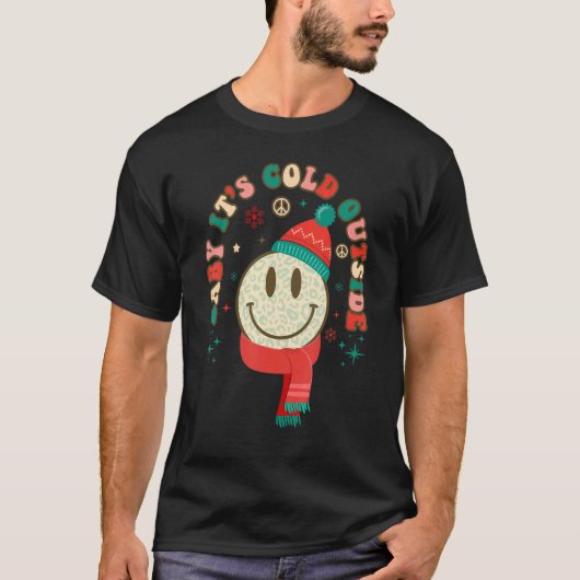 Retro Groovy Leopard Smile Face  Saying Christmas T-shirt (Voorkant)