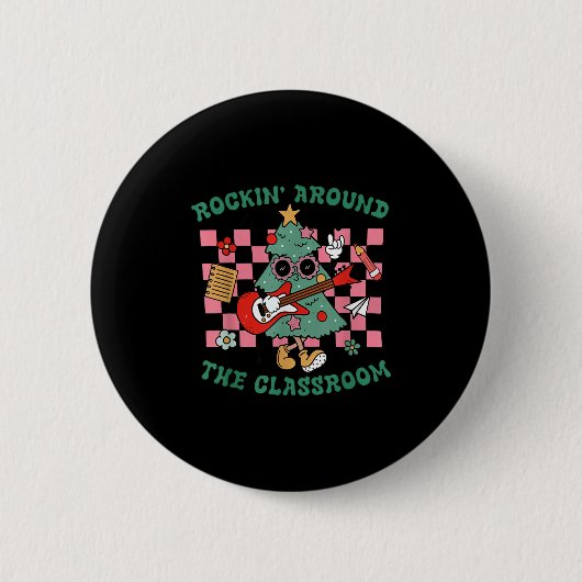 Retro Groovy Leraar Kerstmis Rockin' Rond De  Ronde Button 5,7 Cm (Voorkant)