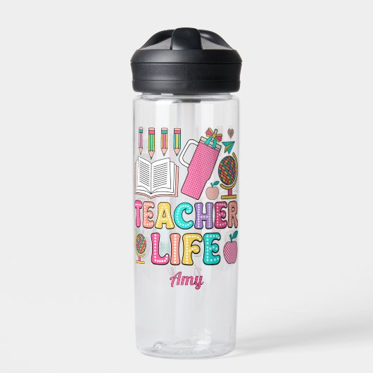 Retro Groovy Leraar Leven Tumbler Globe Waterfles (Voorkant)