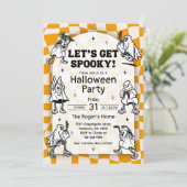 Retro Groovy Let's Get Spooky Halloween Party Inv Kaart (Staand voorkant)
