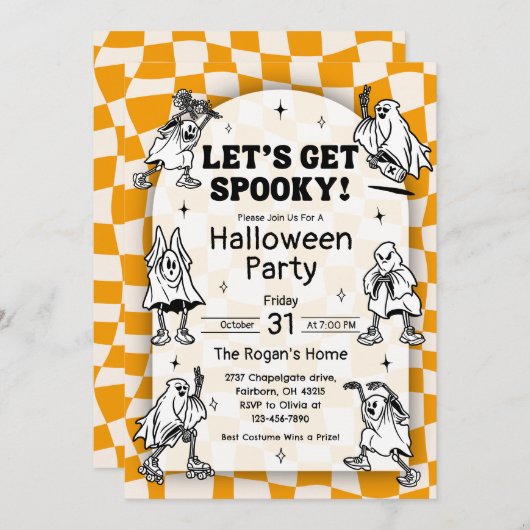 Retro Groovy Let's Get Spooky Halloween Party Inv Kaart (Voorkant / Achterkant)