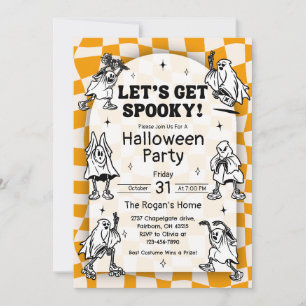 Retro Groovy Let's Get Spooky Halloween Party Inv Kaart