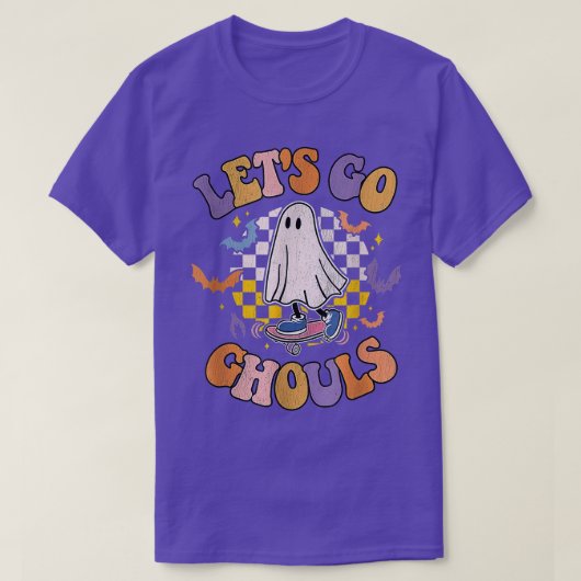 Retro Groovy Lets Go Ghouls Ghost 70s Hippie Hallo T-shirt (Design voorkant)