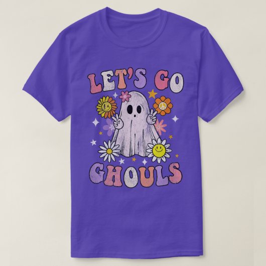 Retro Groovy Lets Go Ghouls Ghost 70s Hippie Hallo T-shirt (Design voorkant)