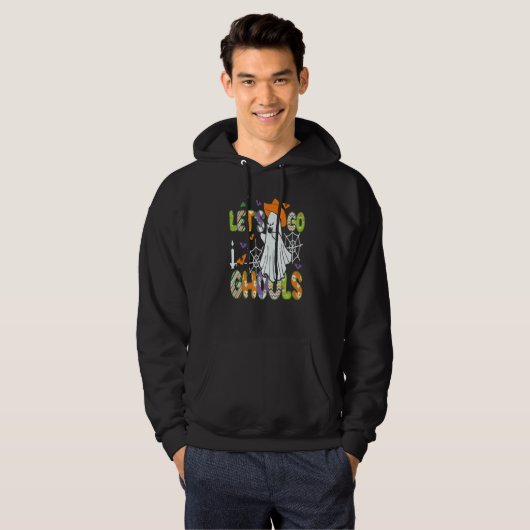 Retro Groovy Let's Go Ghouls Ghost 70s Spooky Hall Hoodie (Voorkant volledig)