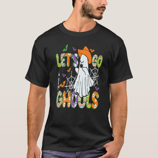 Retro Groovy Let's Go Ghouls Ghost 70s Spooky Hall T-shirt (Voorkant)