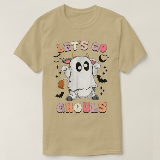 Retro Groovy Let's Go Ghouls Halloween Ghost Koe C T-shirt (Design voorkant)