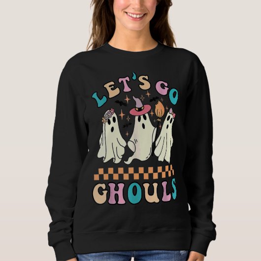 Retro Groovy Let's Go Ghouls Halloween Ghost Outfi Trui (Voorkant)