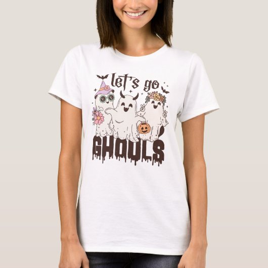 Retro Groovy Let's Go Ghouls Halloween T-shirts (Voorkant)
