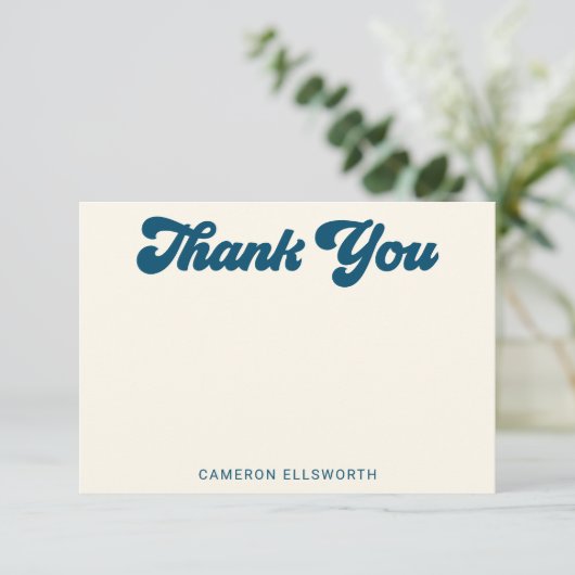 Retro Groovy Lettering in Blue Personalized Bedankkaart (Staand voorkant)