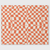 Retro Groovy Leuke oranje golvende geruit Cadeaupapier (Vlak)