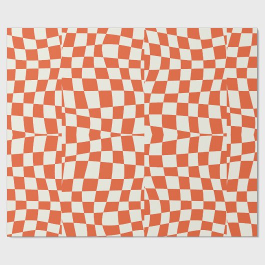 Retro Groovy Leuke oranje golvende geruit Cadeaupapier (Vlak)