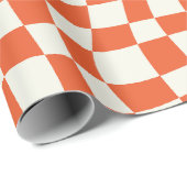 Retro Groovy Leuke oranje golvende geruit Cadeaupapier (Rol Hoek)