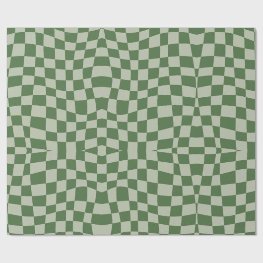 Retro Groovy Leuke Sage Green Wavy Geruit Cadeaupapier (Vlak)