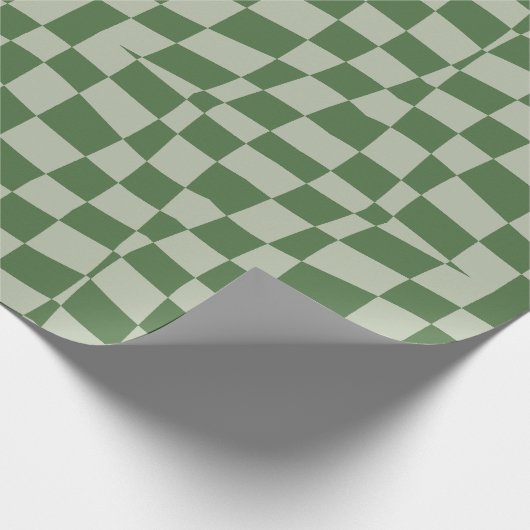 Retro Groovy Leuke Sage Green Wavy Geruit Cadeaupapier (Hoek)