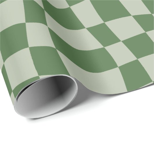 Retro Groovy Leuke Sage Green Wavy Geruit Cadeaupapier (Rol Hoek)