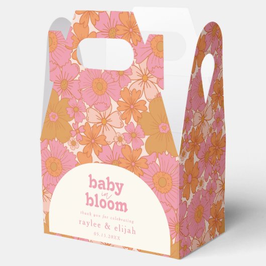 Retro Groovy Levendige Roze Baby in Bloom Boho Bedankdoosjes (Geopend)