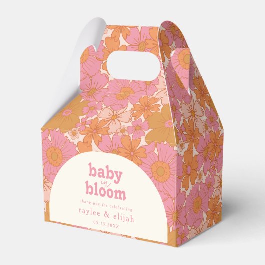 Retro Groovy Levendige Roze Baby in Bloom Boho Bedankdoosjes (Voorkant Zijde)
