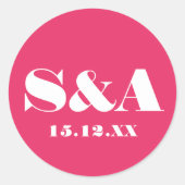 Retro Groovy Levendige Roze Bruiloft Ronde Sticker (Voorkant)