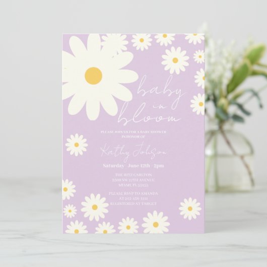 Retro Groovy Lila Lavendel Baby in Bloom Shower Kaart (Staand voorkant)