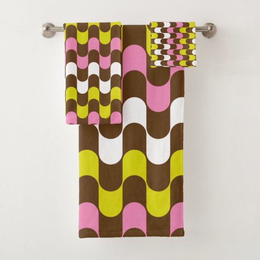 Retro Groovy Limoen roze bruin Abstract kunstpatro Bad Handdoek (Insitu)