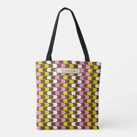 Retro Groovy Limoen Roze bruin Abstracte kunst Aan Tote Bag (Achterkant)
