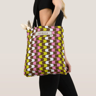 Retro Groovy Limoen Roze bruin Abstracte kunst Aan Tote Bag