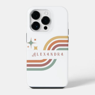 Retro Groovy Lines 70's 80s geel Sinaasappel groen iPhone 14 Plus Hoesje
