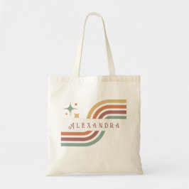 Retro Groovy Lines 70's 80s geel Sinaasappel groen Tote Bag