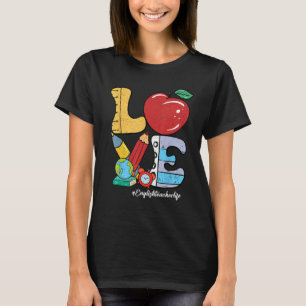 Retro Groovy LOVE Apple Potlood Engels Leraar Leve T-shirt