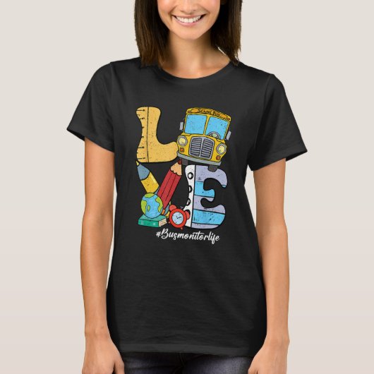 Retro Groovy LOVE Bus Monitor Life T-shirt (Voorkant)