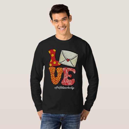Retro Groovy LOVE Letter Envelope Leopard Postal W T-shirt (Voorkant volledig)