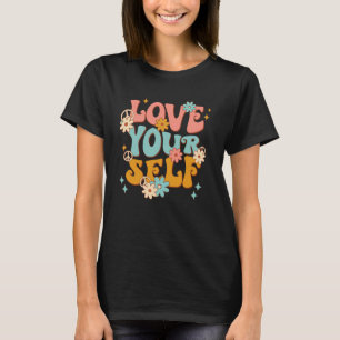 Retro Groovy Love Yourself Daisy Hippie Motivatie T-shirt