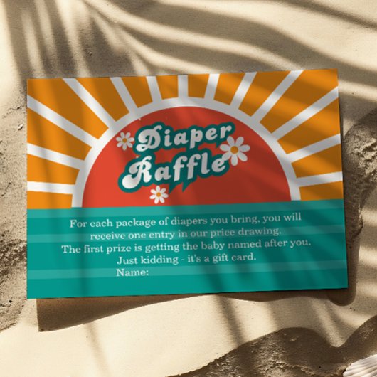 Retro Groovy Luier Raffle Kaart Zonnig Baby shower