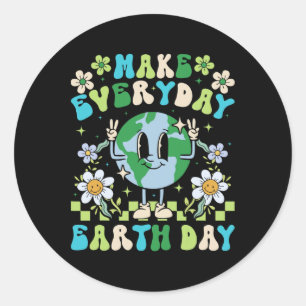 Retro Groovy Maak Elke Dag van de Aarde Clroom Doc Ronde Sticker