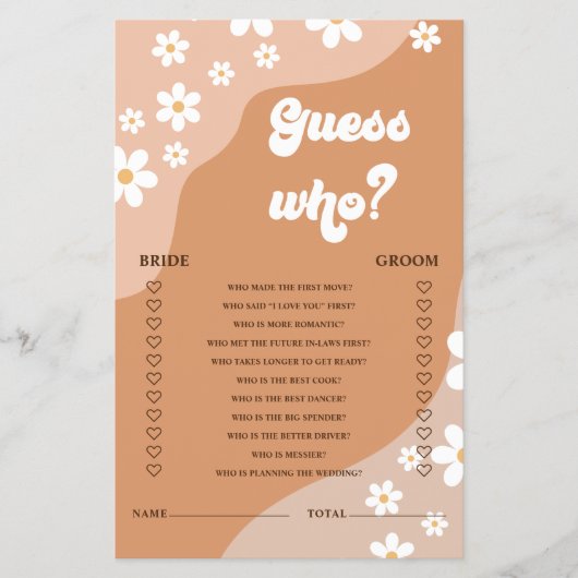 Retro Groovy Madelief Bruiloft Shower Spel Flyer (Voorkant)