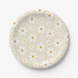 Retro Groovy Madelief Tan Verjaardag Papieren Bordje