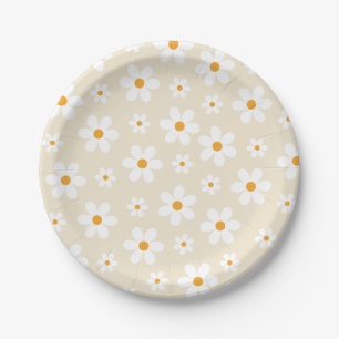 Retro Groovy Madelief Tan Verjaardag Papieren Bordje