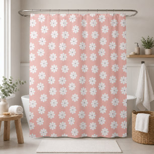 Retro Groovy Madeliefje Bloem Pastel Roze Douchegordijn