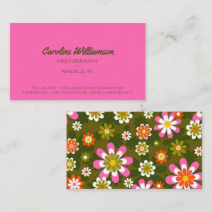 Retro Groovy Madeliefje Flower Power Roze Groen Visitekaartje