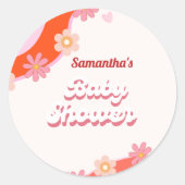 Retro Groovy madeliefje & Hart Valentijn Baby show Ronde Sticker (Voorkant)