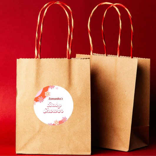 Retro Groovy madeliefje & Hart Valentijn Baby show Ronde Sticker