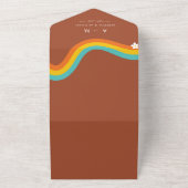 Retro Groovy Madeliefje Regenboog QR Code Hippie B All In One Uitnodiging (Buitenkant)