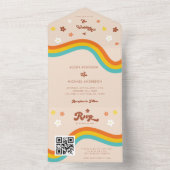 Retro Groovy Madeliefje Regenboog QR Code Hippie B All In One Uitnodiging (Binnen)