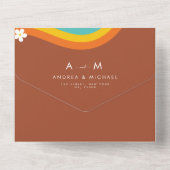 Retro Groovy Madeliefje Regenboog QR Code Hippie B All In One Uitnodiging (Achterkant)