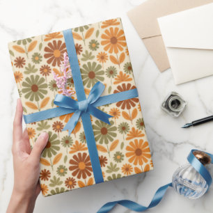 Retro Groovy Madeliefjes in 70s Kleuren Cadeaupapier
