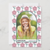 Retro groovy magenta, blauwgroen bloemen 70s Afstu Kaart (Achterkant)